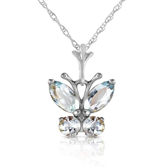 Galaxy Gold Products Jewelry - 14K. SOLID GOLD BUTTERFLY NECKLACE WITH AQUAMARINE
